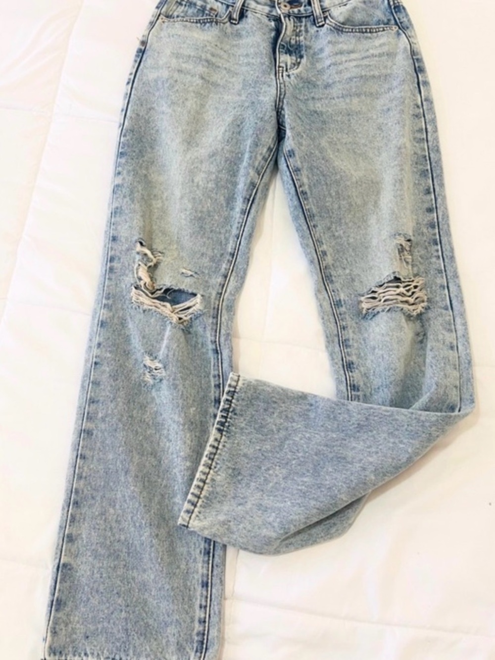 90s Vintage Style Light acid wash jeans 100% Cotton Y2K High Rise Straight Leg 3